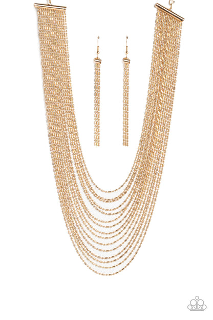 Cascading Chains - gold - Paparazzi necklace
