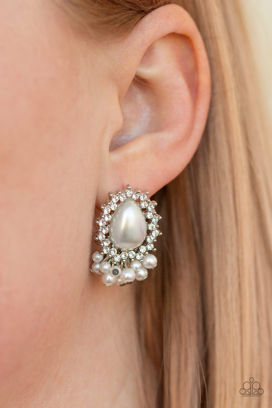 Castle Cameo-white-Paparazzi earrings
