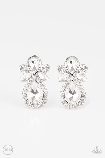 Celebrity Crowd - white - Paparazzi CLIP ON earrings