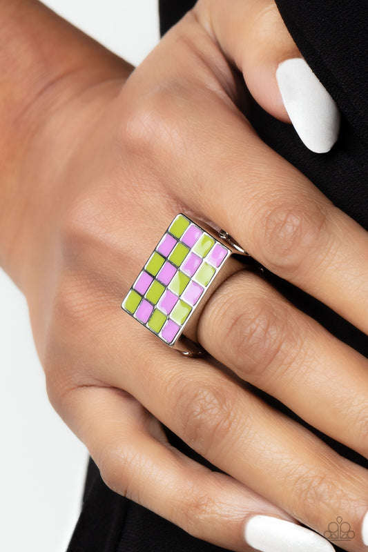 Checkerboard Craze - green - Paparazzi ring