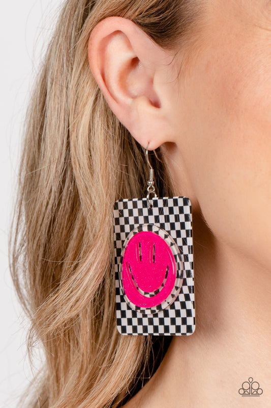 Cheeky Checkerboard - pink - Paparazzi earrings