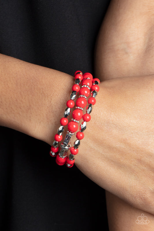 Colorfully Coiled - red - Paparazzi bracelet