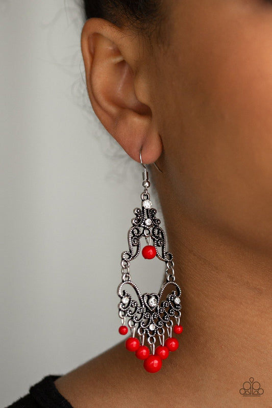 Colorfully Cabaret-red-Paparazzi earrings