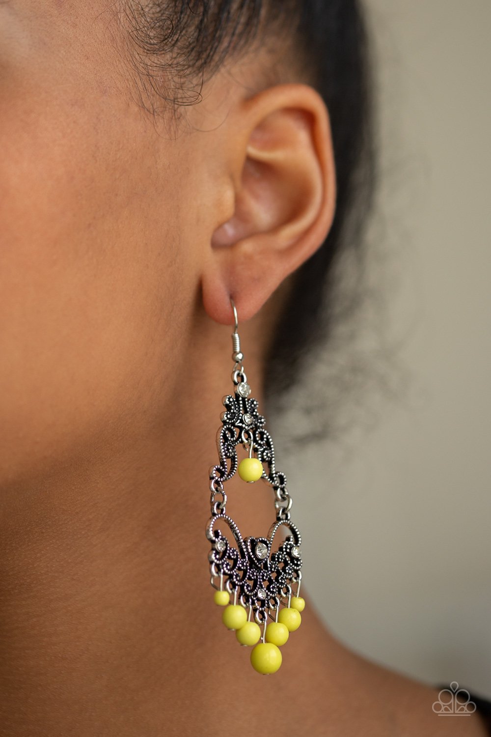 Colorfully Cabaret-yellow-Paparazzi earrings