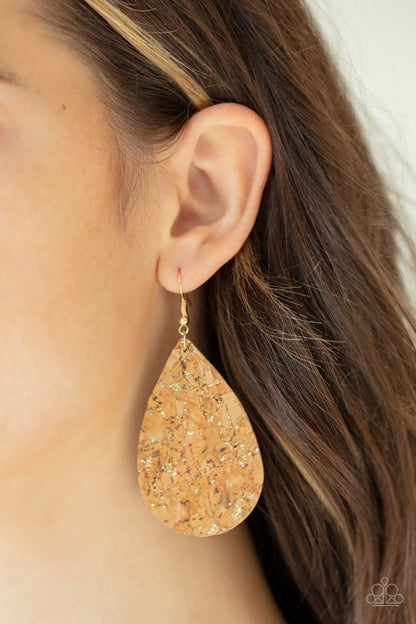 Cork It Over-gold-Paparazzi earrings