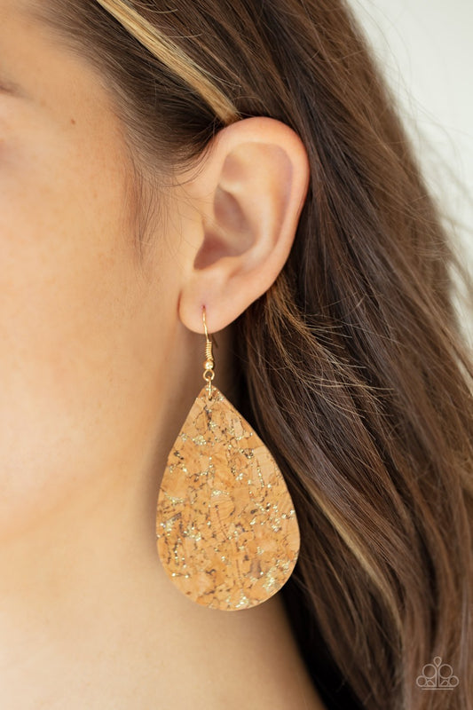 Cork It Over-gold-Paparazzi earrings