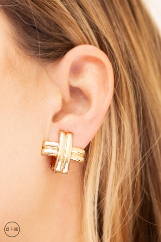 Couture Crossover-gold-Paparazzi earrings