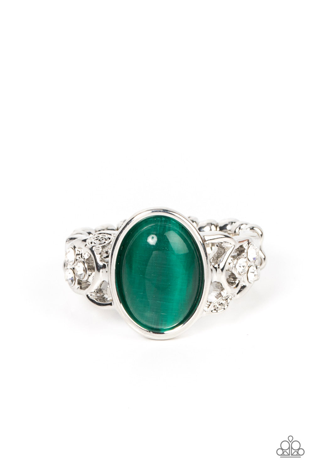 Crystals and Cats Eye - green - Paparazzi ring