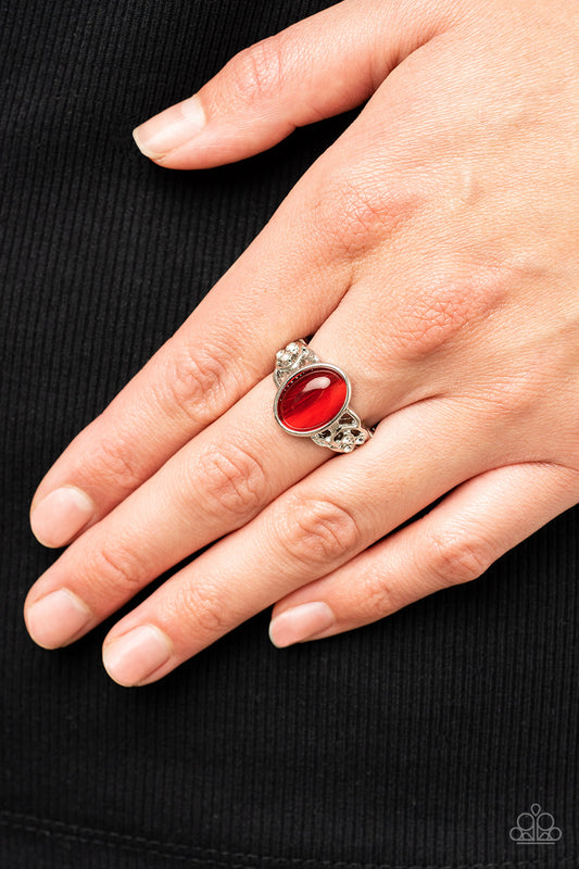 Crystals and Cats Eye - red - Paparazzi ring