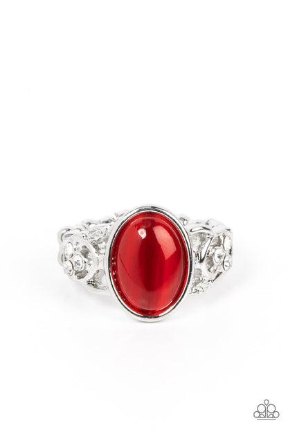 Crystals and Cats Eye - red - Paparazzi ring