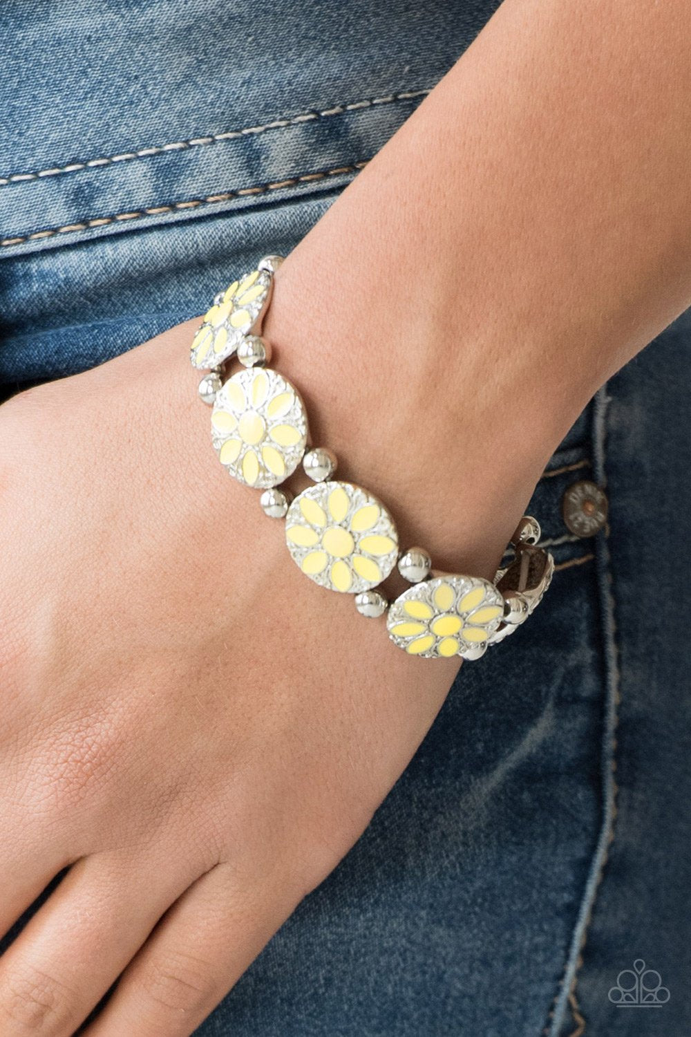 Dancing Dahlias-yellow-Paparazzi bracelet