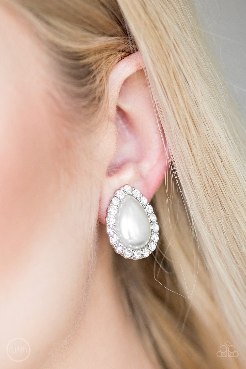 Dapper Dazzle-white-Paparazzi CLIP ON earrings