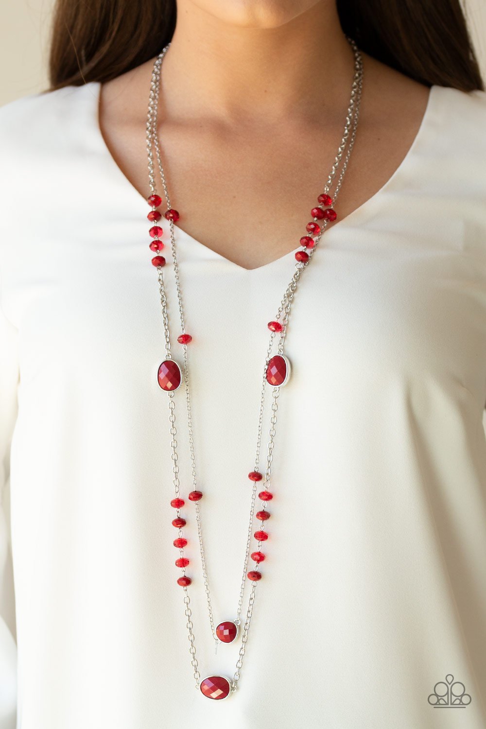 Dazzle the Crowd-red-Paparazzi necklace
