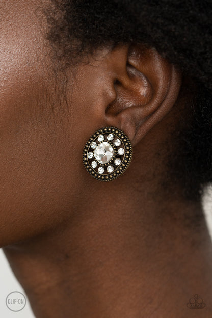 Dazzling Definition - brass - Paparazzi CLIP ON earrings