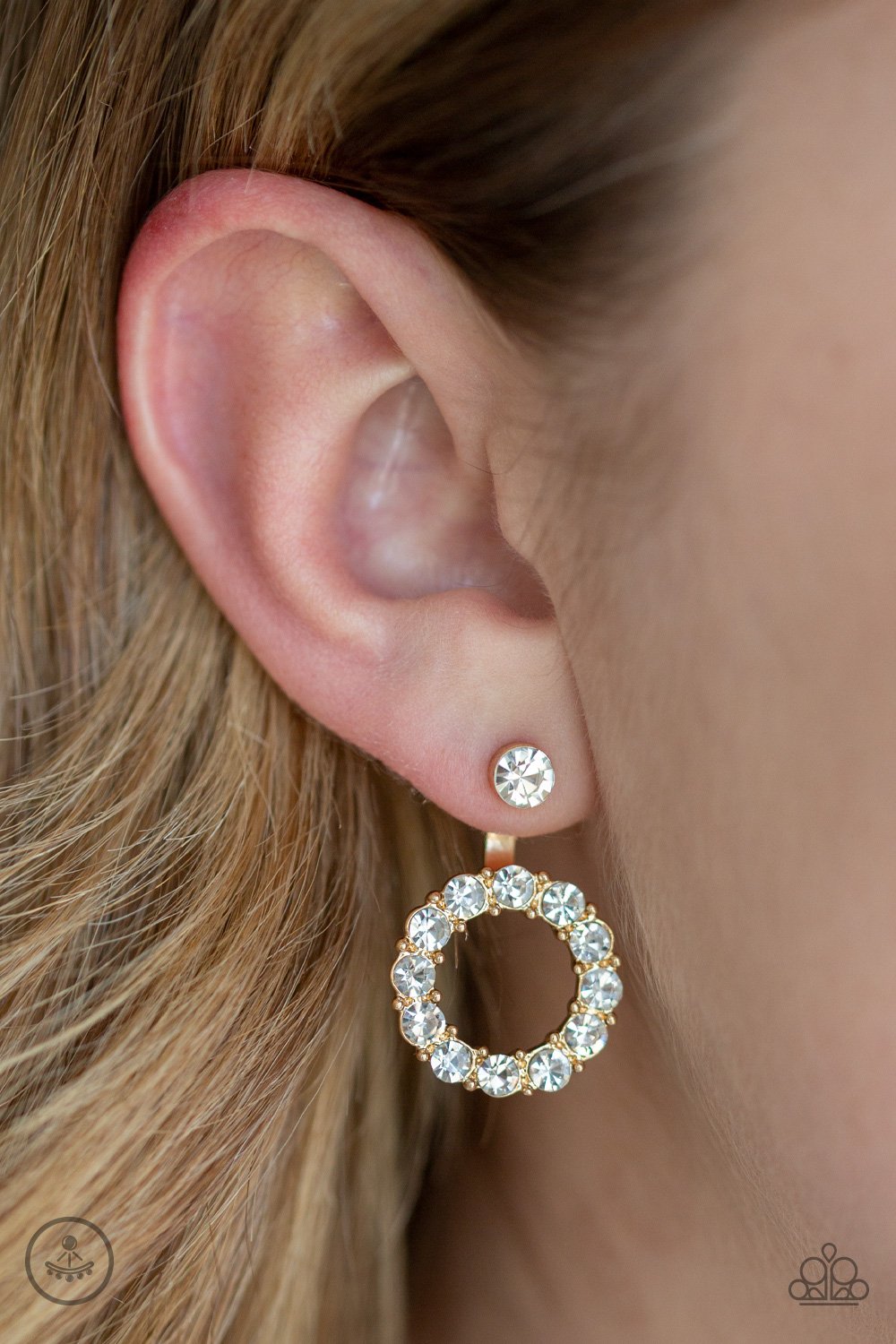 Diamond Halo-gold-Paparazzi earrings