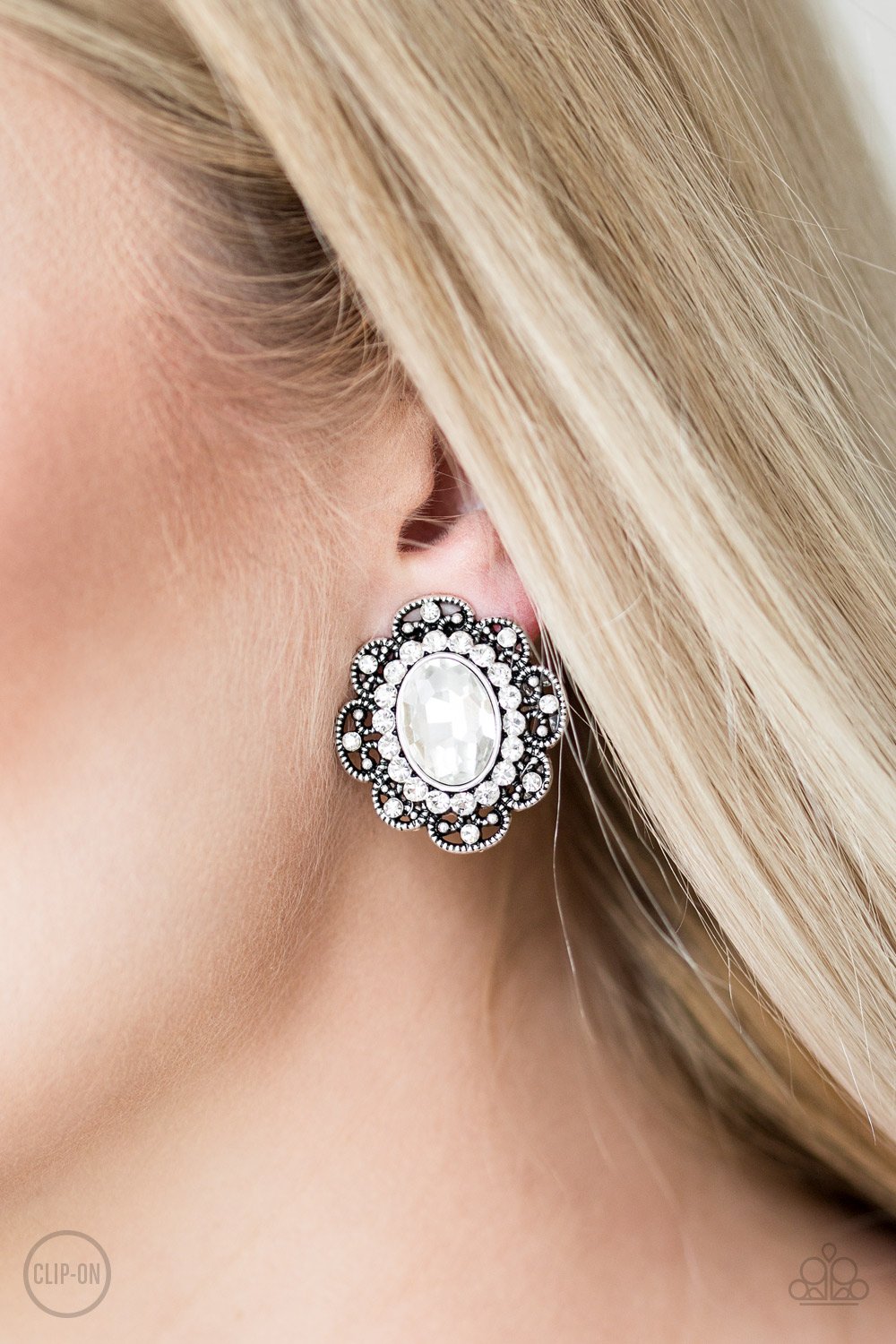 Dine and Dapper-white-Paparazzi CLIP ON earrings