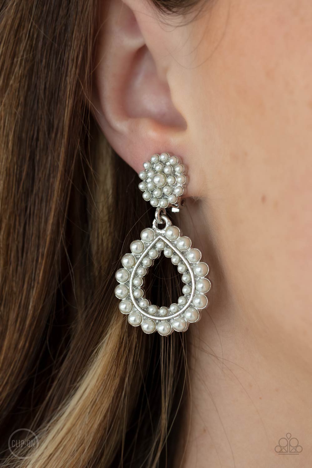 Discerning Droplets - white - Paparazzil CLIP ON earrings