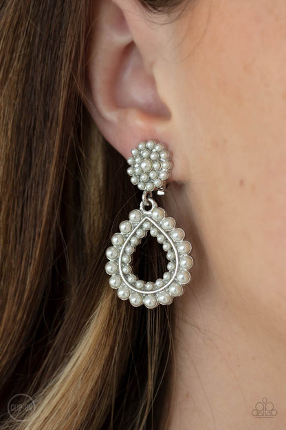 Discerning Droplets - white - Paparazzil CLIP ON earrings