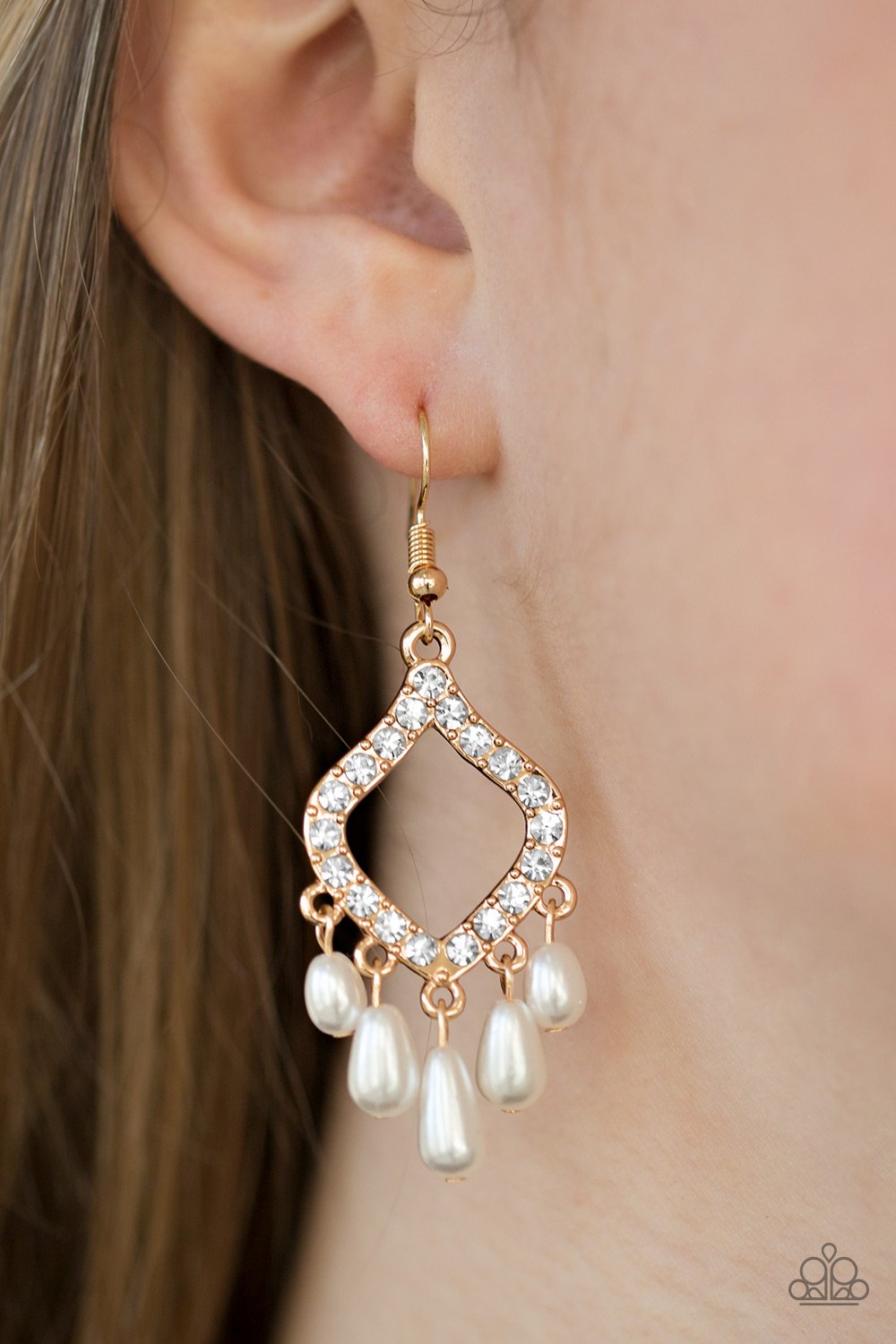 Divinely Diamond - gold - Paparazzi earrings