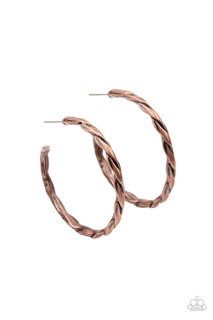 Don't Get It Twisted - copper - Paparazzi earrings