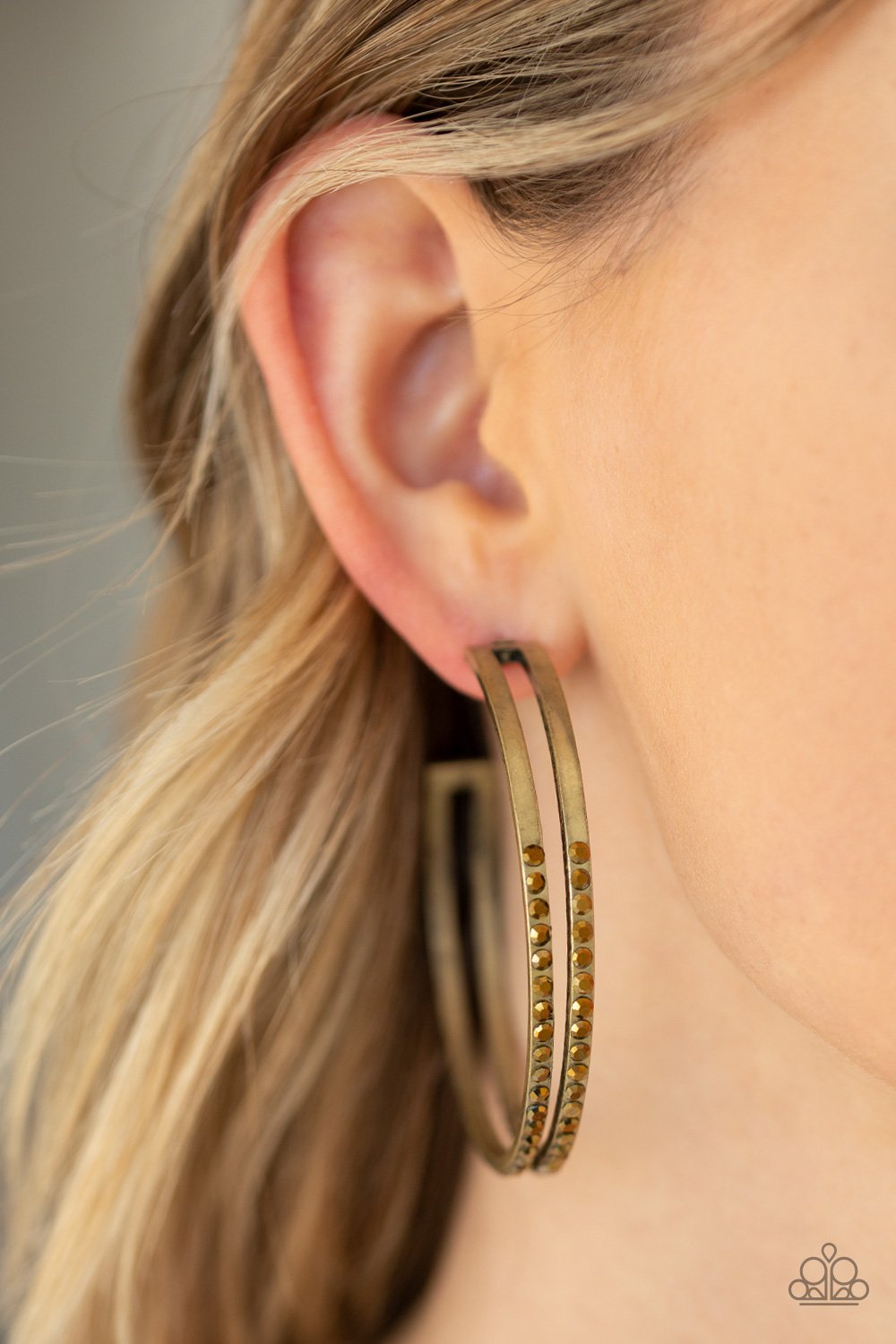 Double the Bling-brass-Paparazzi earrings
