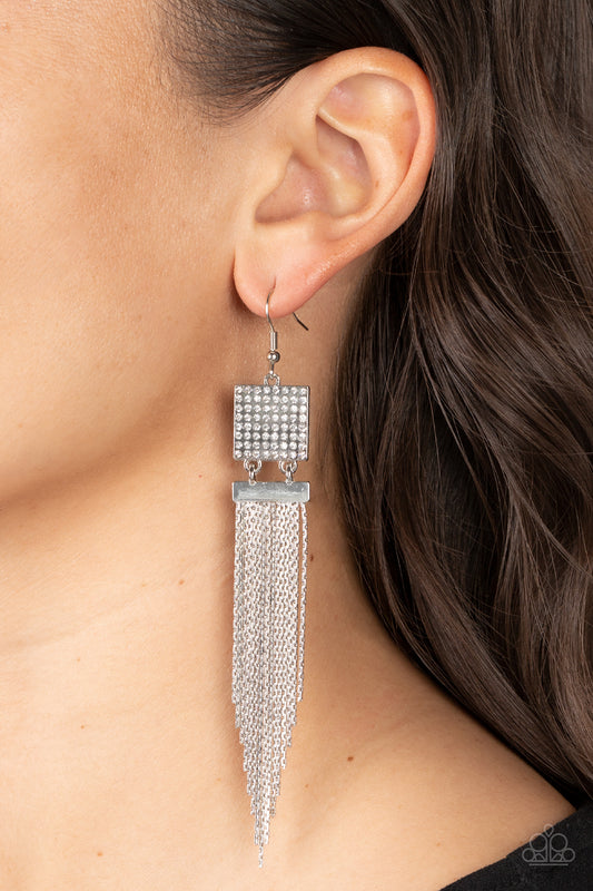 Dramatically Deco - white - Paparazzi earrings