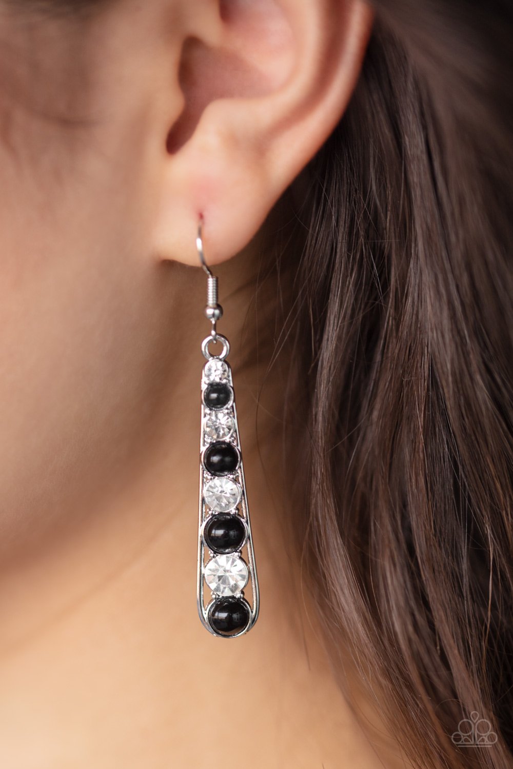 Drawn Out Drama-black-Paparazzi earrings