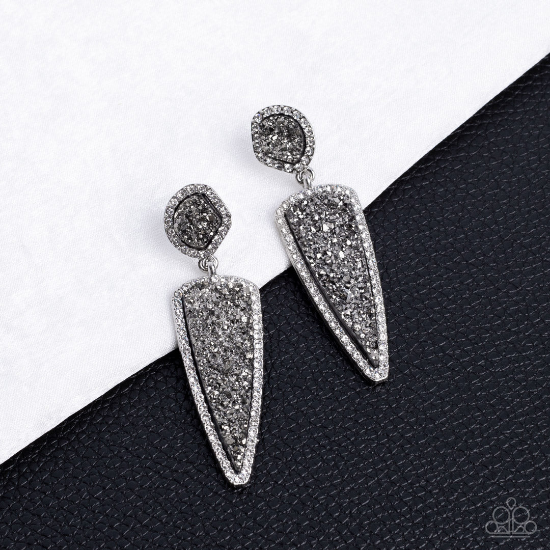 Druzy Desire - silver - Paparazzi earrings