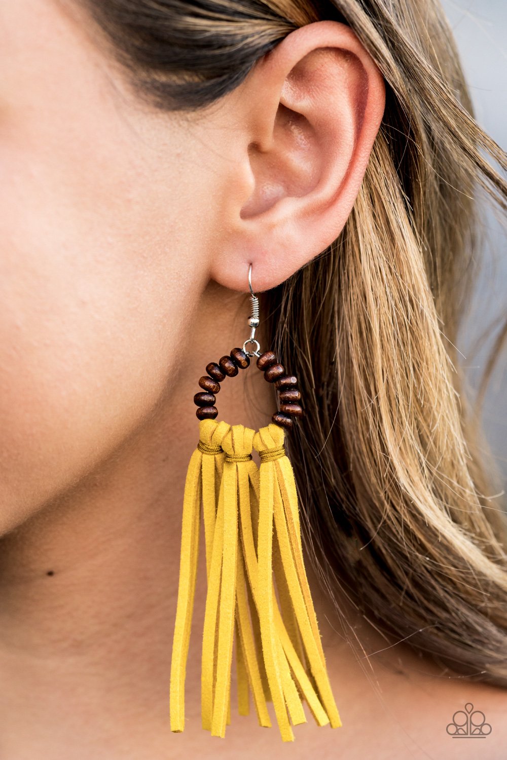 Easy to PerSUEDE-yellow-Paparazzi earrings