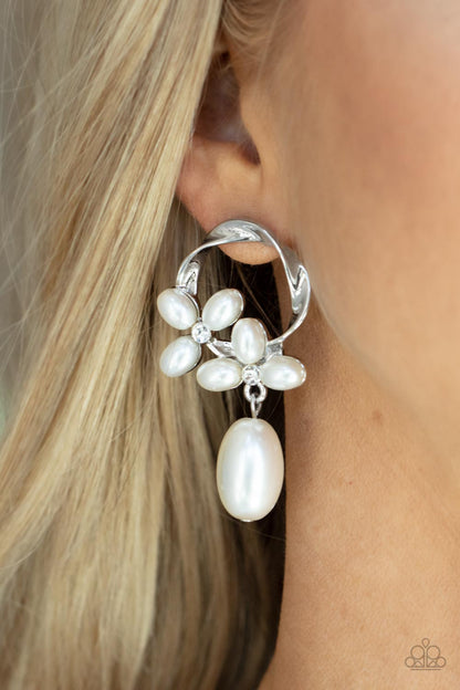 Elegant Expo - white - Paparazzi earrings