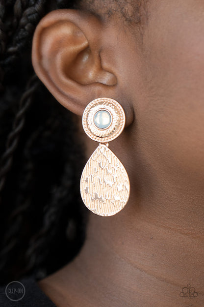 Emblazoned Edge - rose gold - Paparazzi CLIP ON earrings
