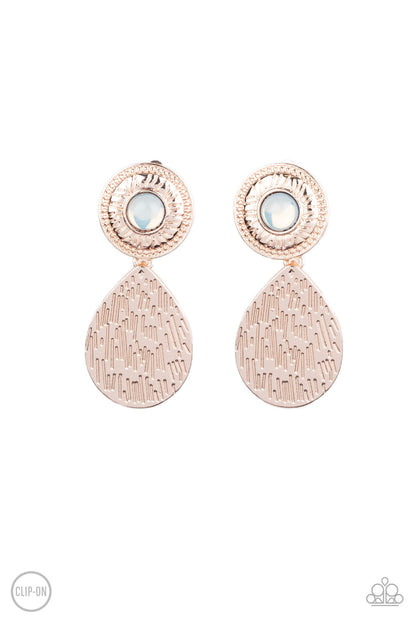 Emblazoned Edge - rose gold - Paparazzi CLIP ON earrings