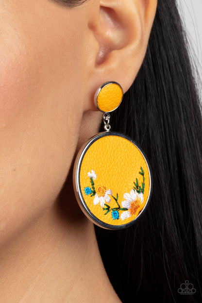 Embroidered Gardens - yellow - Paparazzi earrings