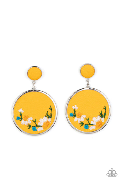 Embroidered Gardens - yellow - Paparazzi earrings