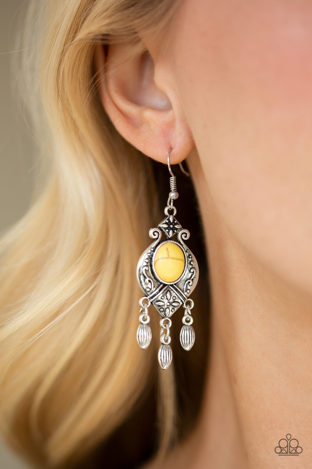 Enchantingly Environmentalist - yellow - Paparazzi earrings