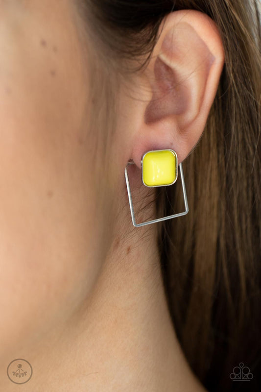 FLAIR and Square - yellow - Paparazzi earrings