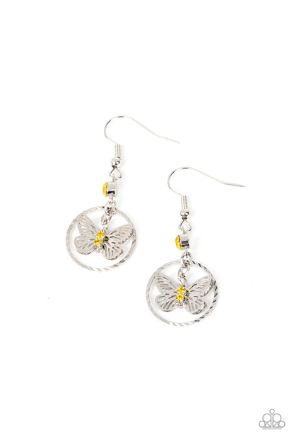 Fabulous Flutter - yellow - Paparazzi earrings
