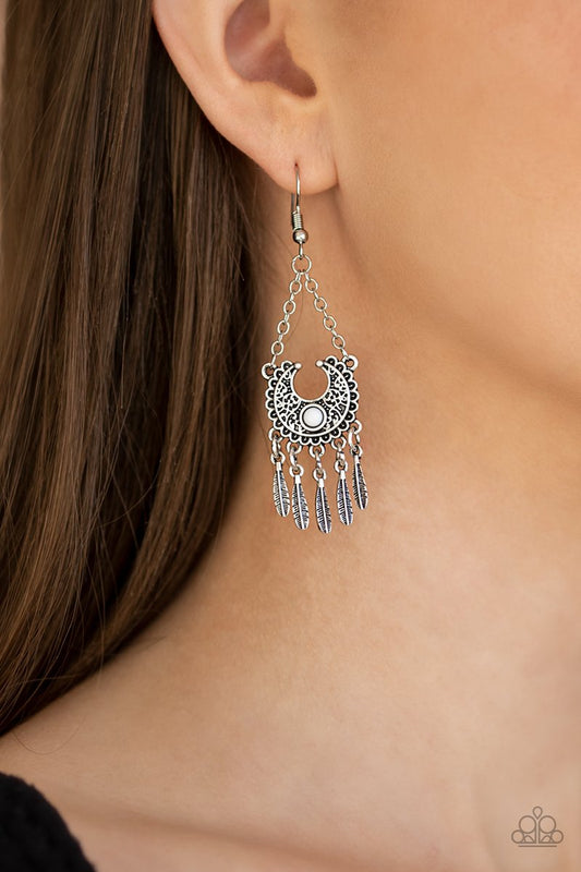 Fabulously Feathered - white - Paparazzi earrings
