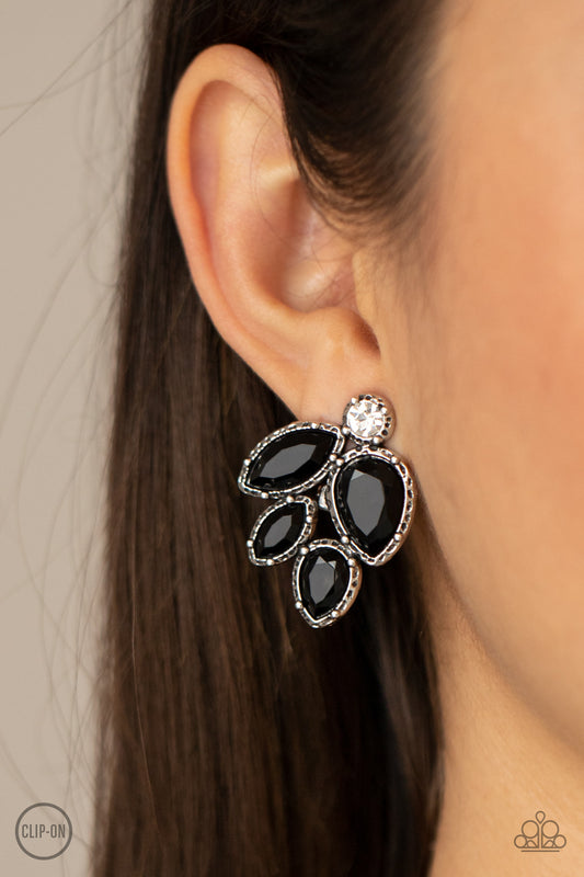 Fancy Foliage - black - Paparazzi CLIP ON earrings