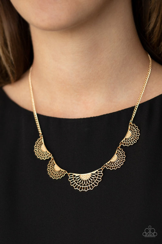 Fanned Out Fashion-gold-Paparazzi necklace