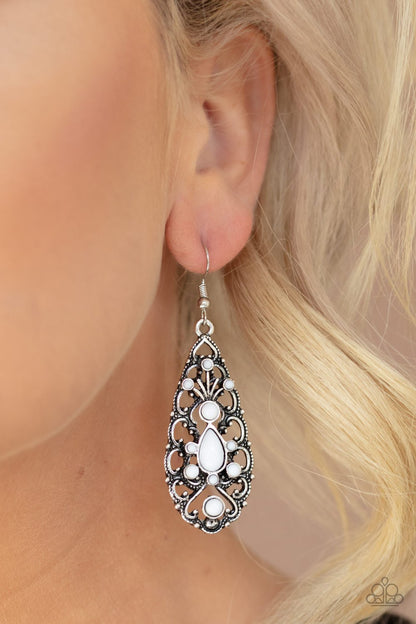 Fantastically Fanciful-white-Paparazzi earrings