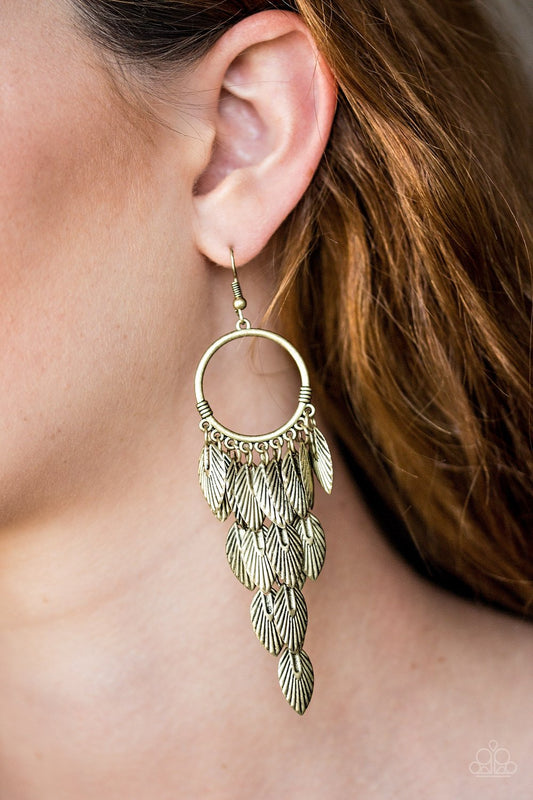 Feather Frenzy-brass-Paparazzi earrings