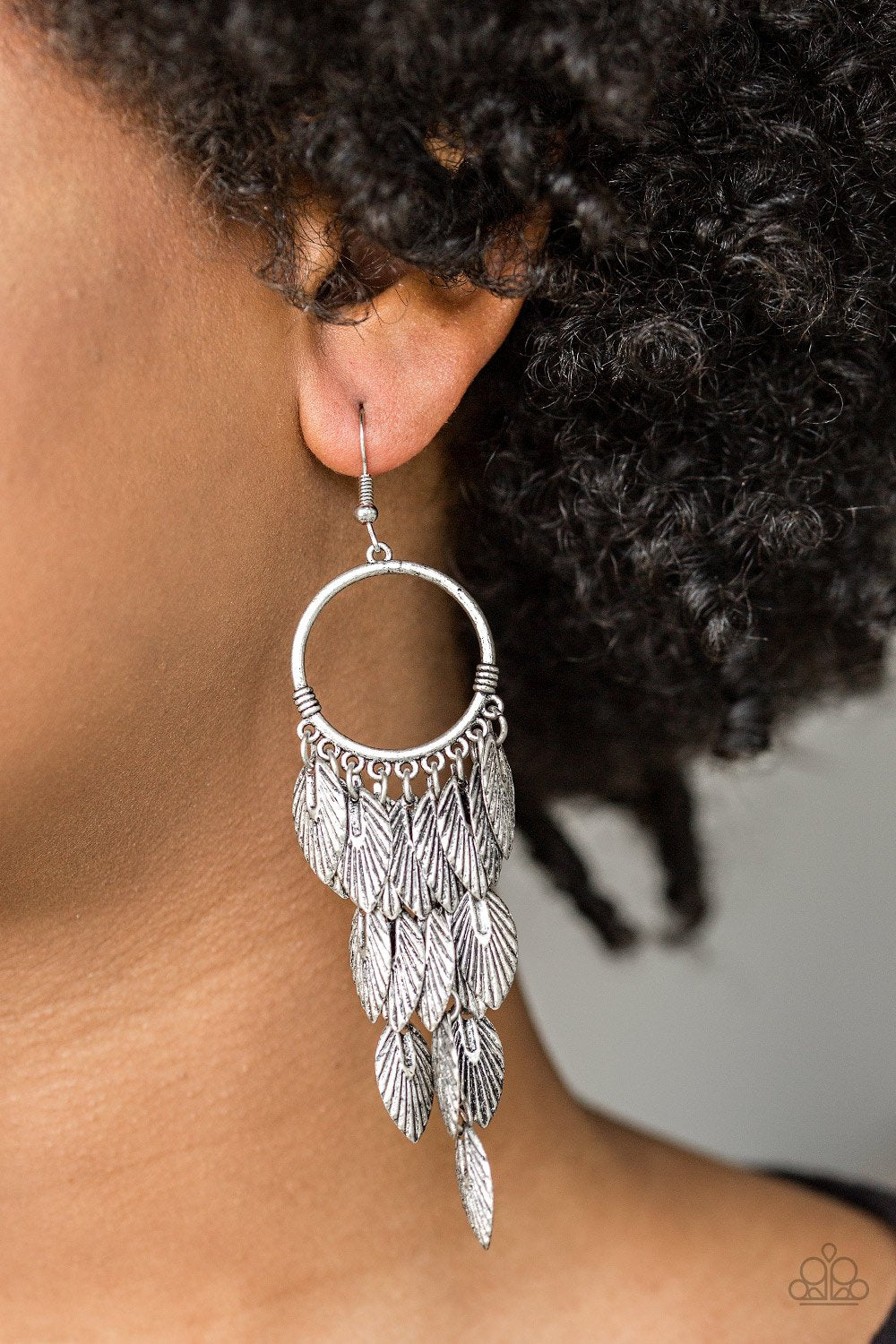 Feather Frenzy-silver-Paparazzi earrings