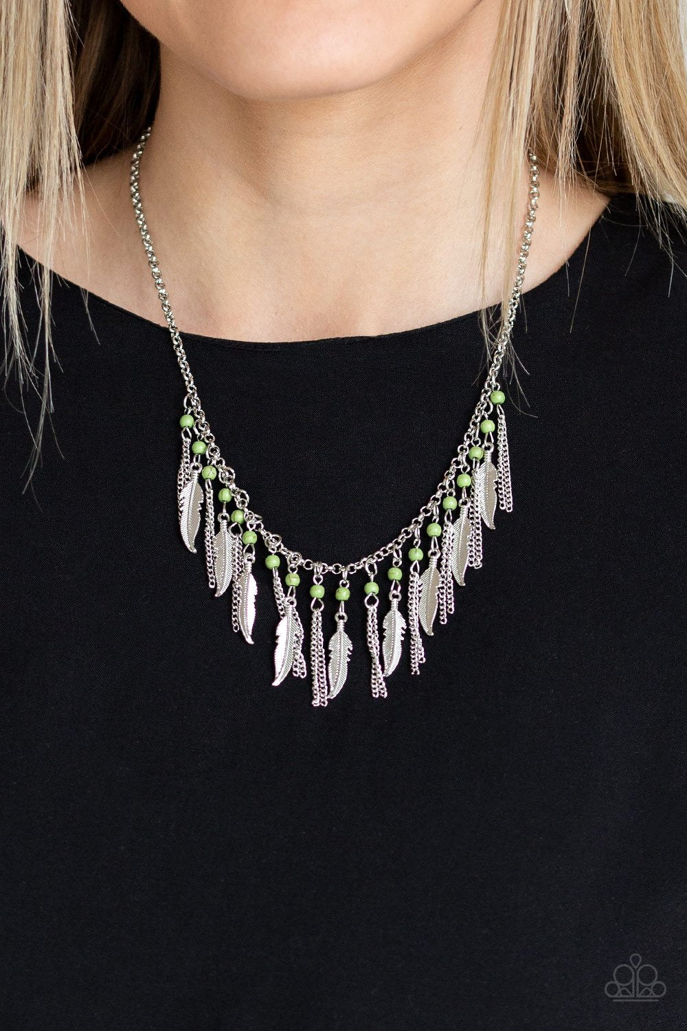 Feathered Ferocity-green-Paparazzi necklace