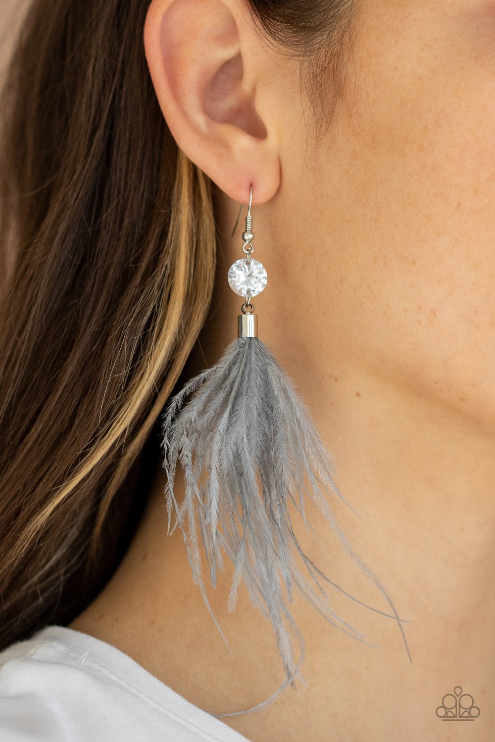 Feathered in Flamboyance - silver - Paparazzi earrings