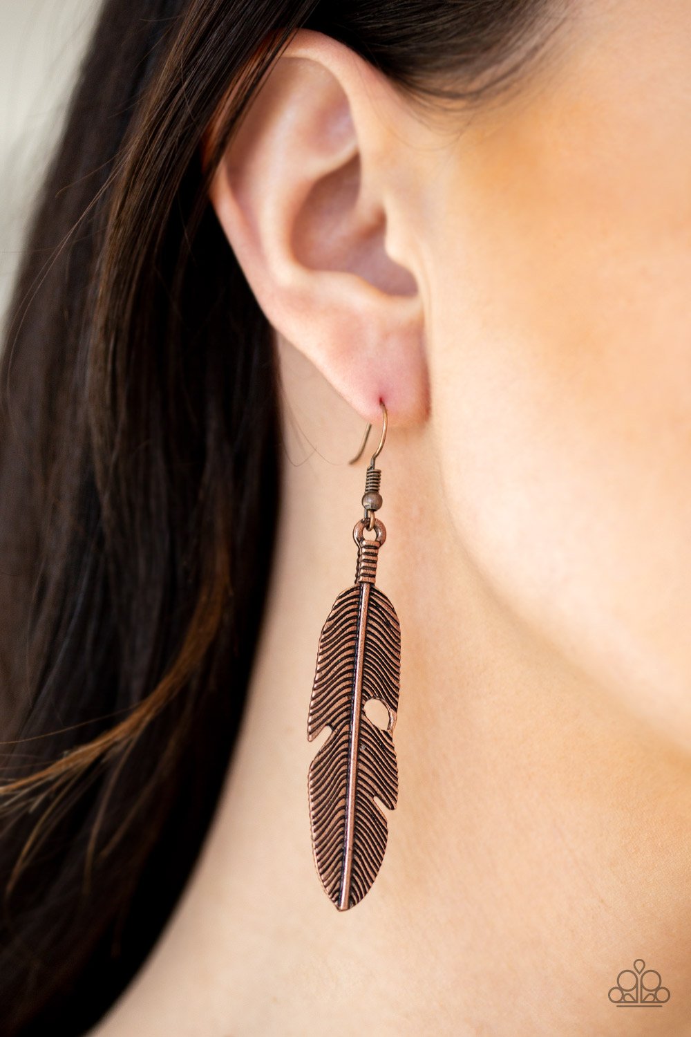 Feathers QUILL Fly-copper-Paparazzi earrings