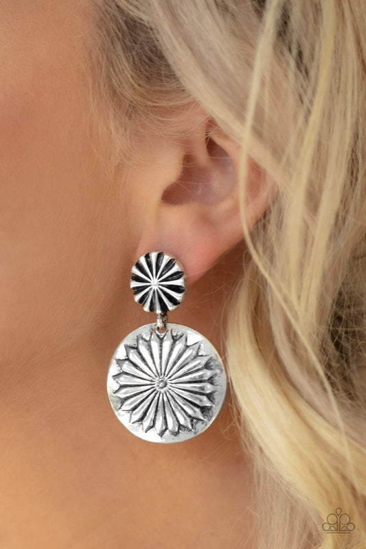 Fierce Florals-silver-Paparazzi earrings