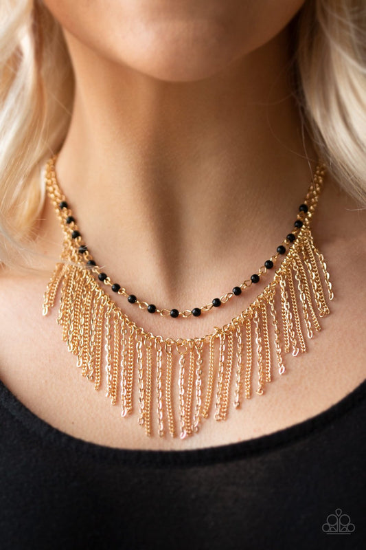 Fierce In Fringe-gold-Paparazzi necklace