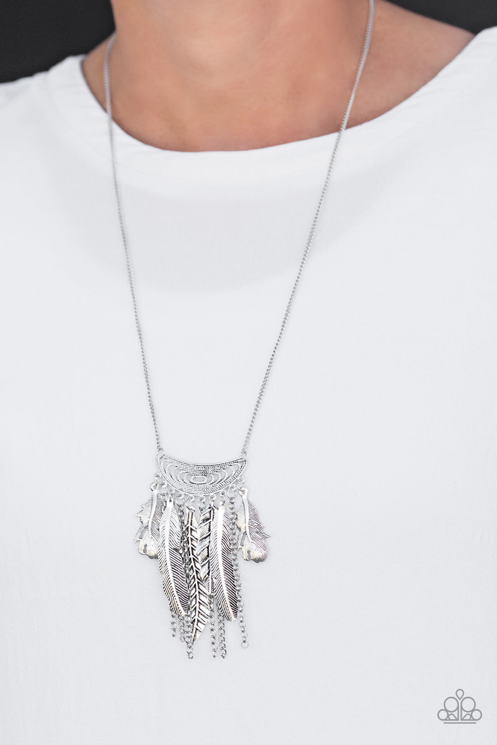 Fiercely Feathered - silver - Paparazzi necklace