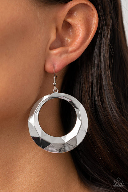Fiercely Faceted - silver - Paparazzi earrings
